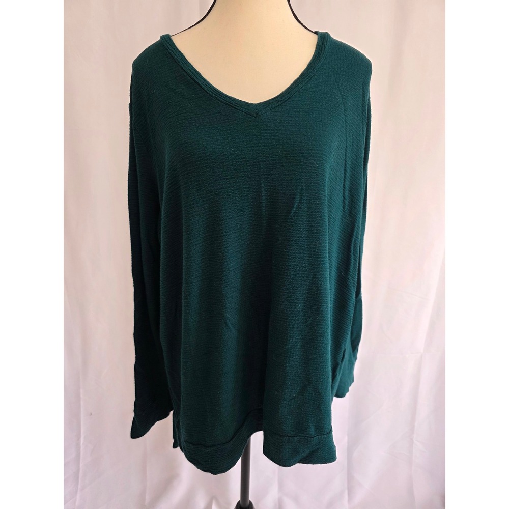 Adrianna Papell Womens Top XL‎ Long Sleeve Textured V Neck Pullover Evergreen